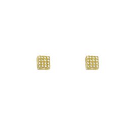 Brinco Quadrado com Zirc�nias em Ouro 18 Kilates - 21230